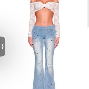IAMGIA blue denim flare jeans with gemstones